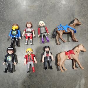 Vtg Playmobil Geobra Lot Knight Horses Police Pirate Band Roadie Mask Helmet